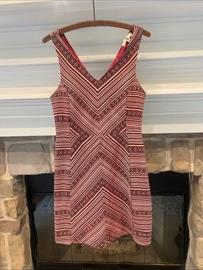 Ya Women’s Red & Pink XO Patterned V-Neck Dress